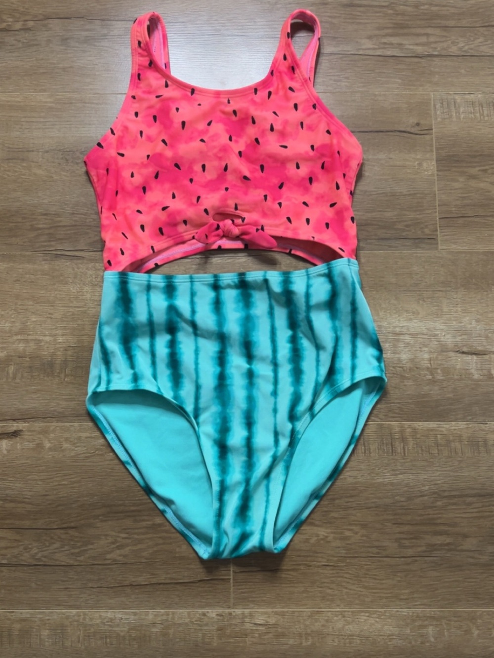 Cat & Jack Pink and Teal Watermelon Tie-Dye One-Piece Swimsuit